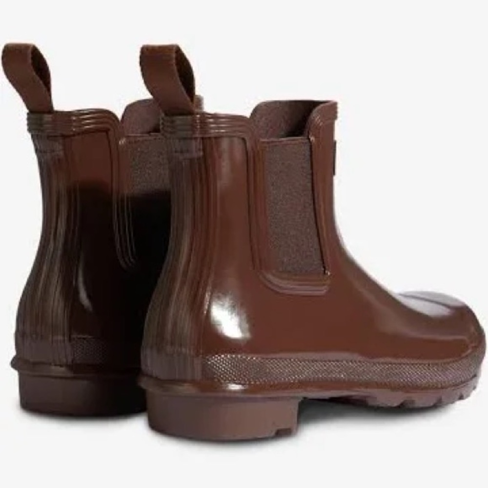 HUNTER WOMEN’s ORIGINAL CHELSEA GLOSS BOOTS BROWN BOLT 6 37 EU - Picture 3 of 9